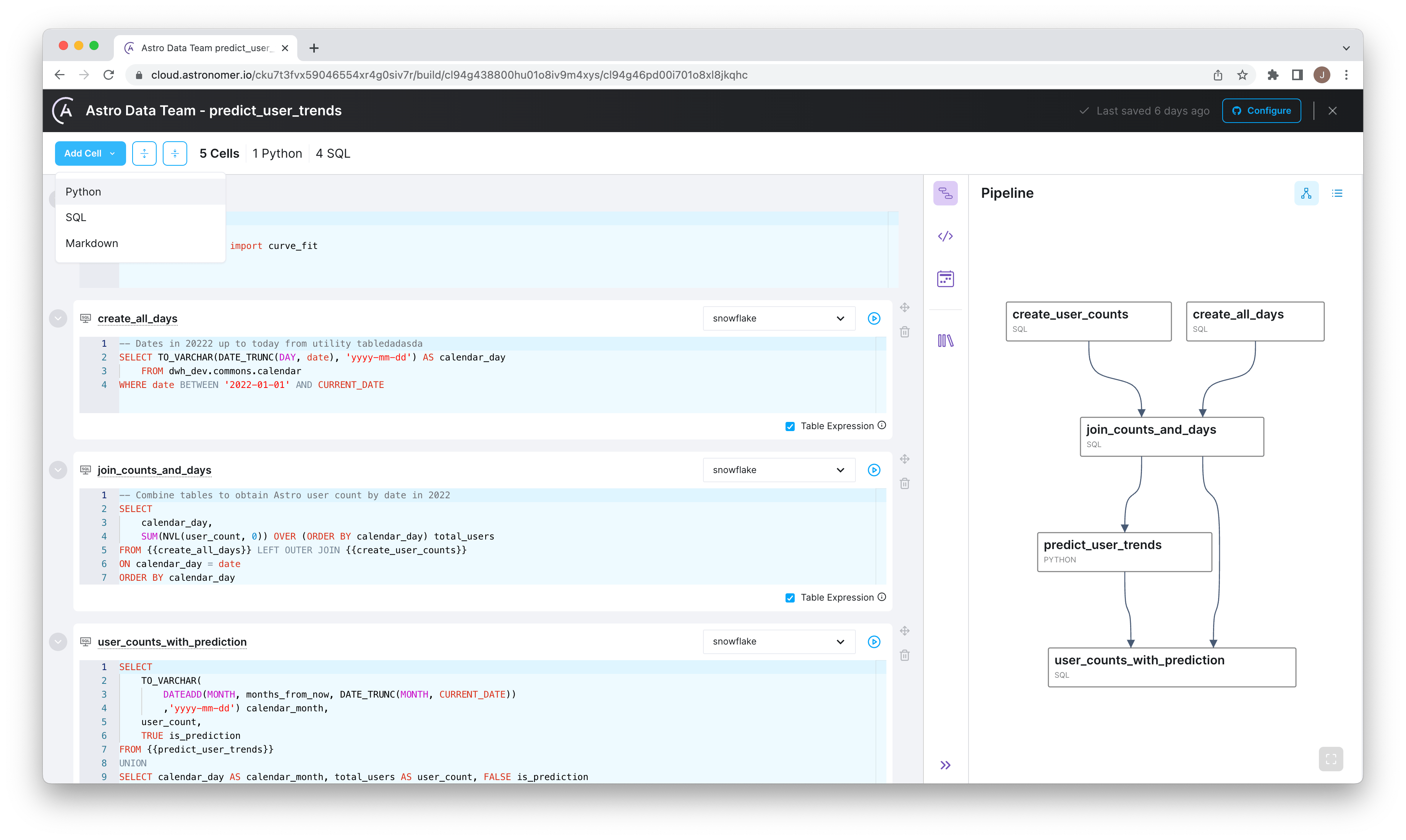 Example page in the Astro Cloud IDE