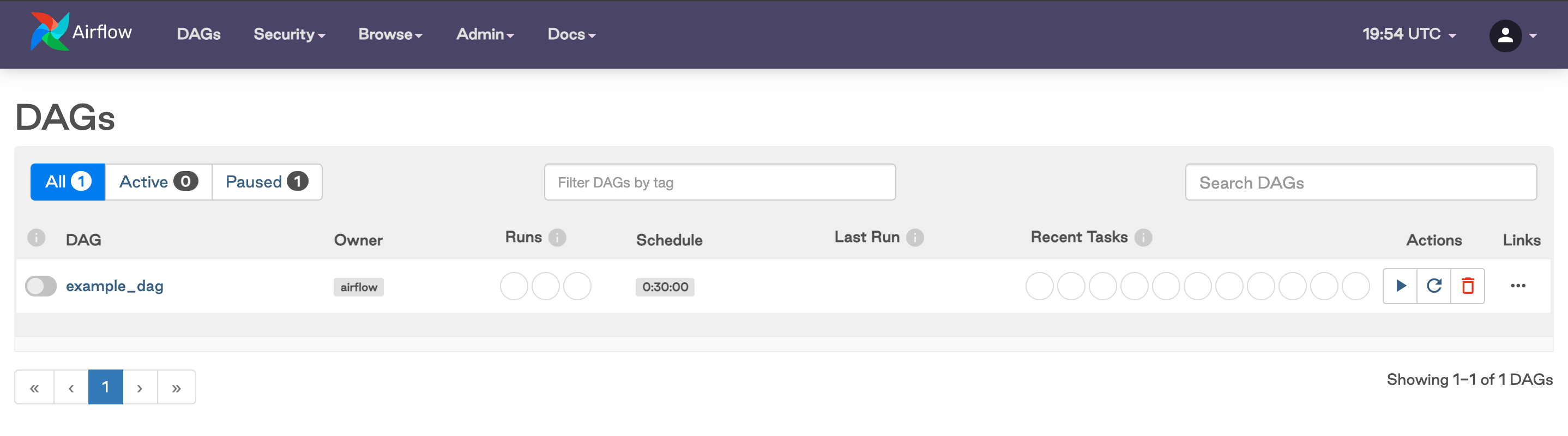 Example DAG in the Airflow UI