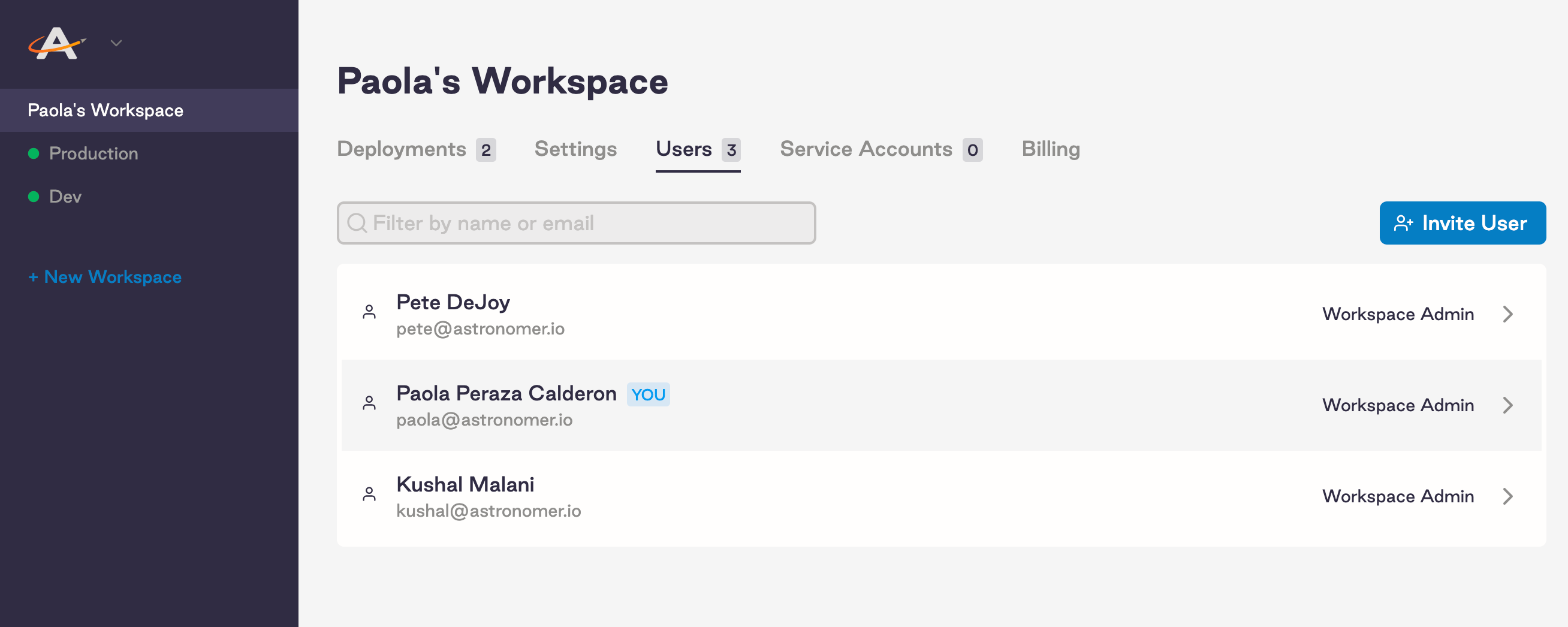 View Workspace Users