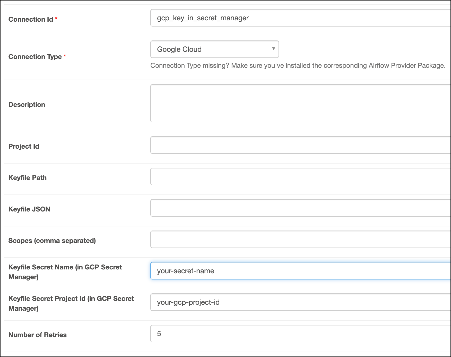 GCP-connection-key-in-secret-manager