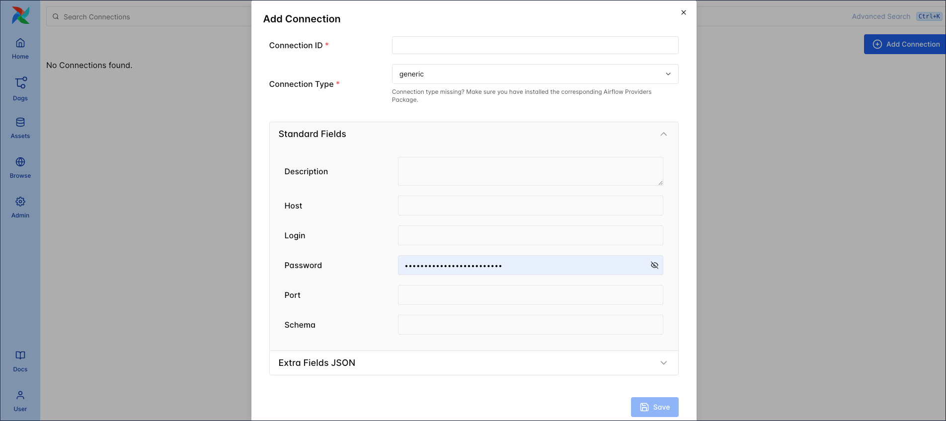 Empty Connection form in the Airflow UI