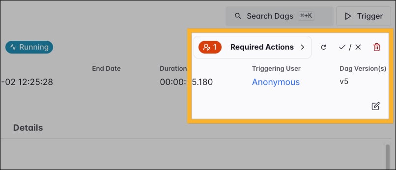 Screenshot of actions for a single Dag run.