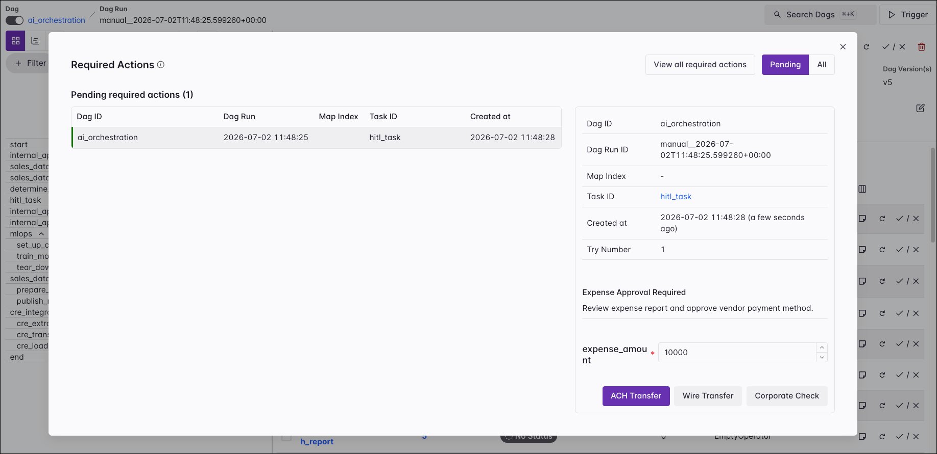 Screenshot of the Required Actions list.