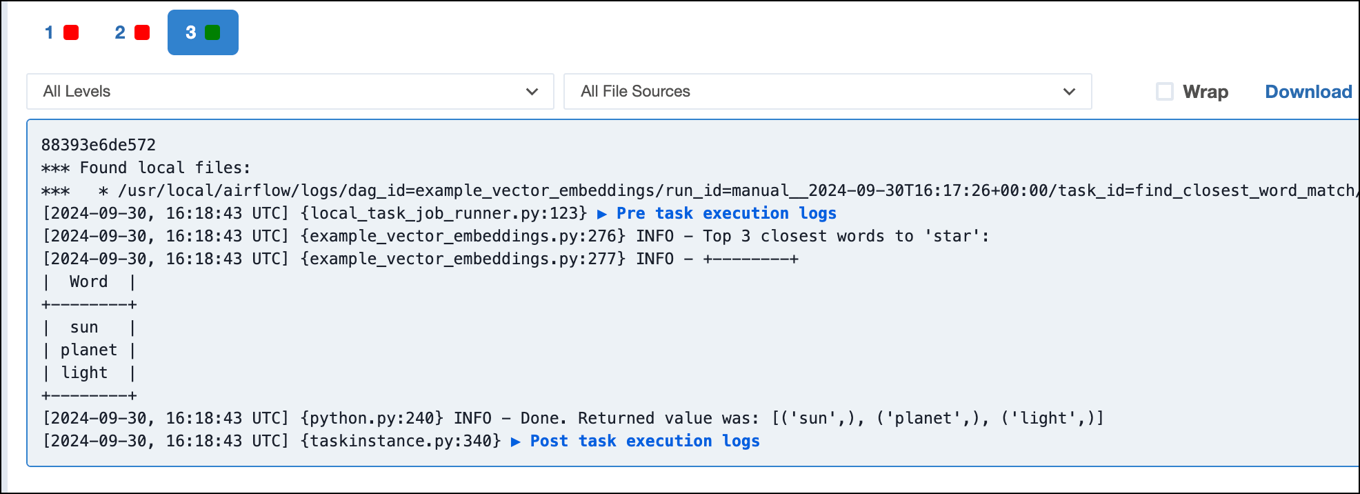Default LM semantic search results in task logs