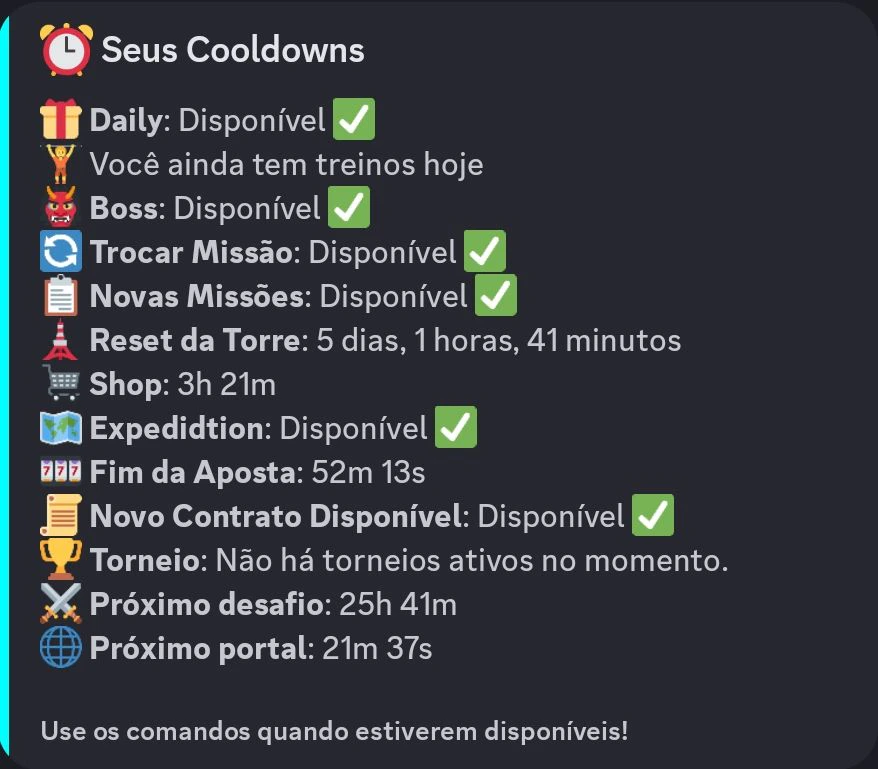 Cooldowns dos modos de batalha