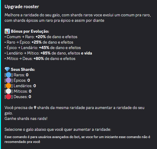 Evoluindo a raridade de um galo com Shards
