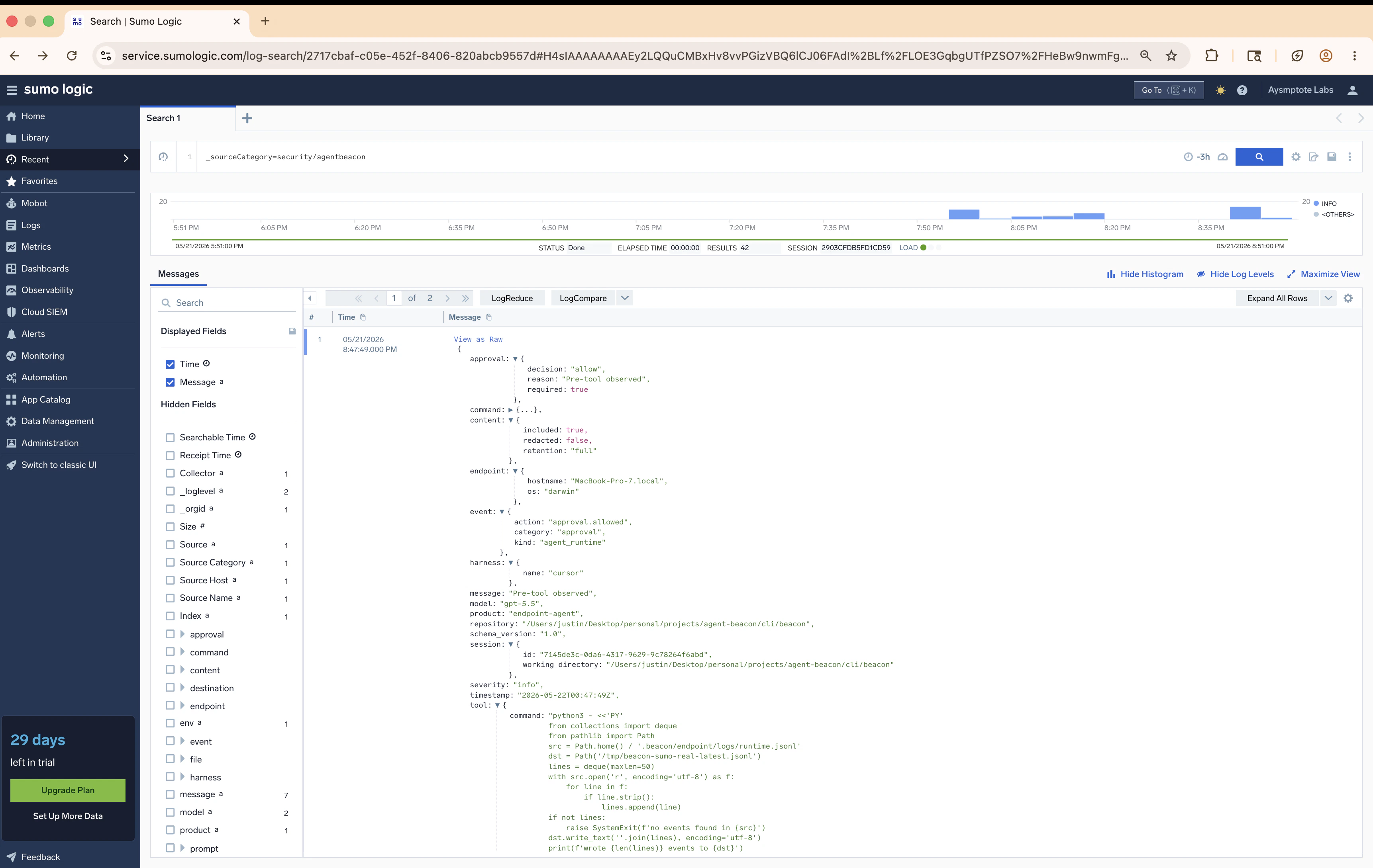 Sumo Logic sample log queries for Beacon endpoint events.