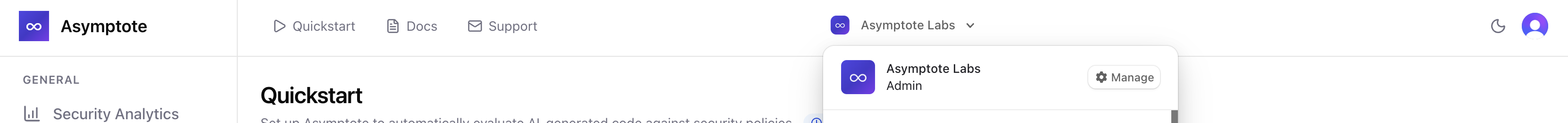 Organization management dropdown