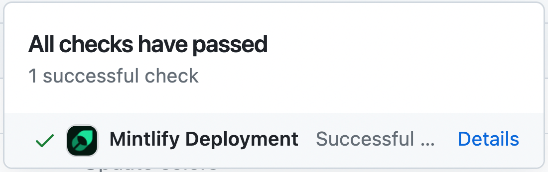 Screenshot of a deployment confirmation message that says All checks have passed.