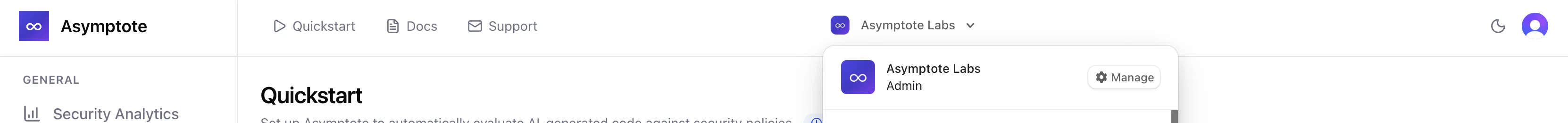Organization management dropdown