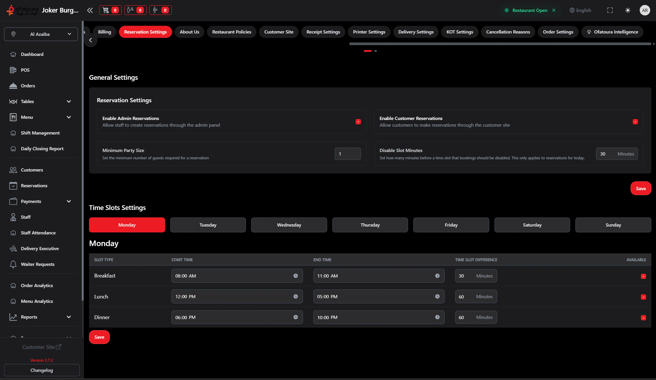 Reservation Configuration