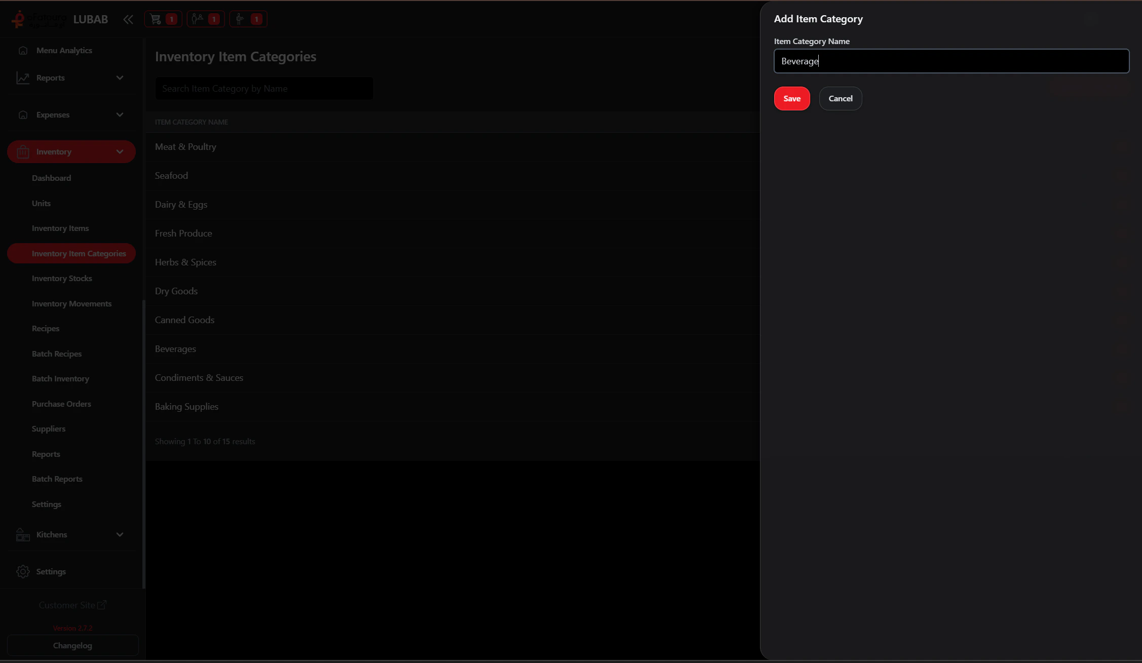 Add Inventory Item Category