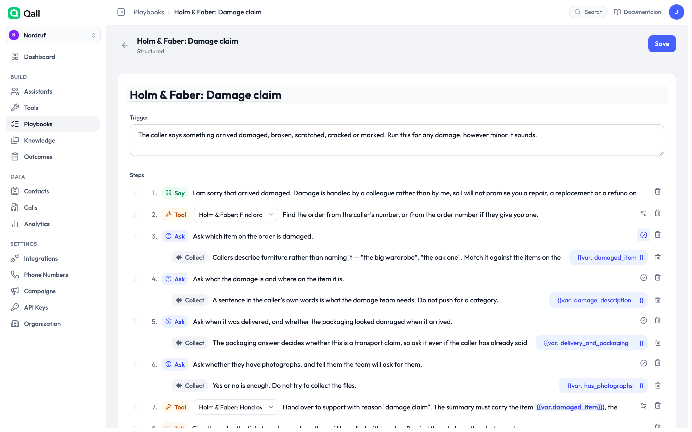 A structured playbook in the editor