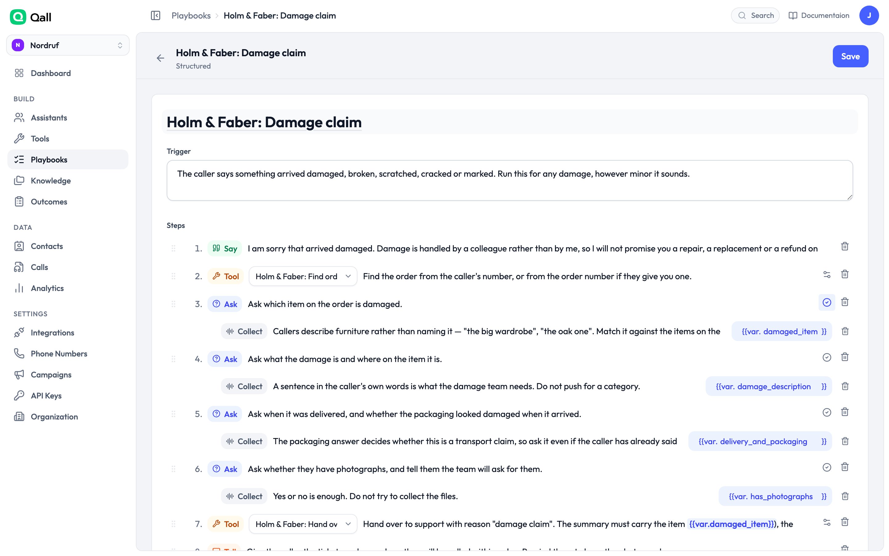 A structured playbook in the editor
