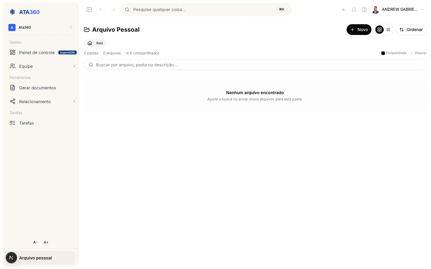 Arquivo pessoal no ATA360