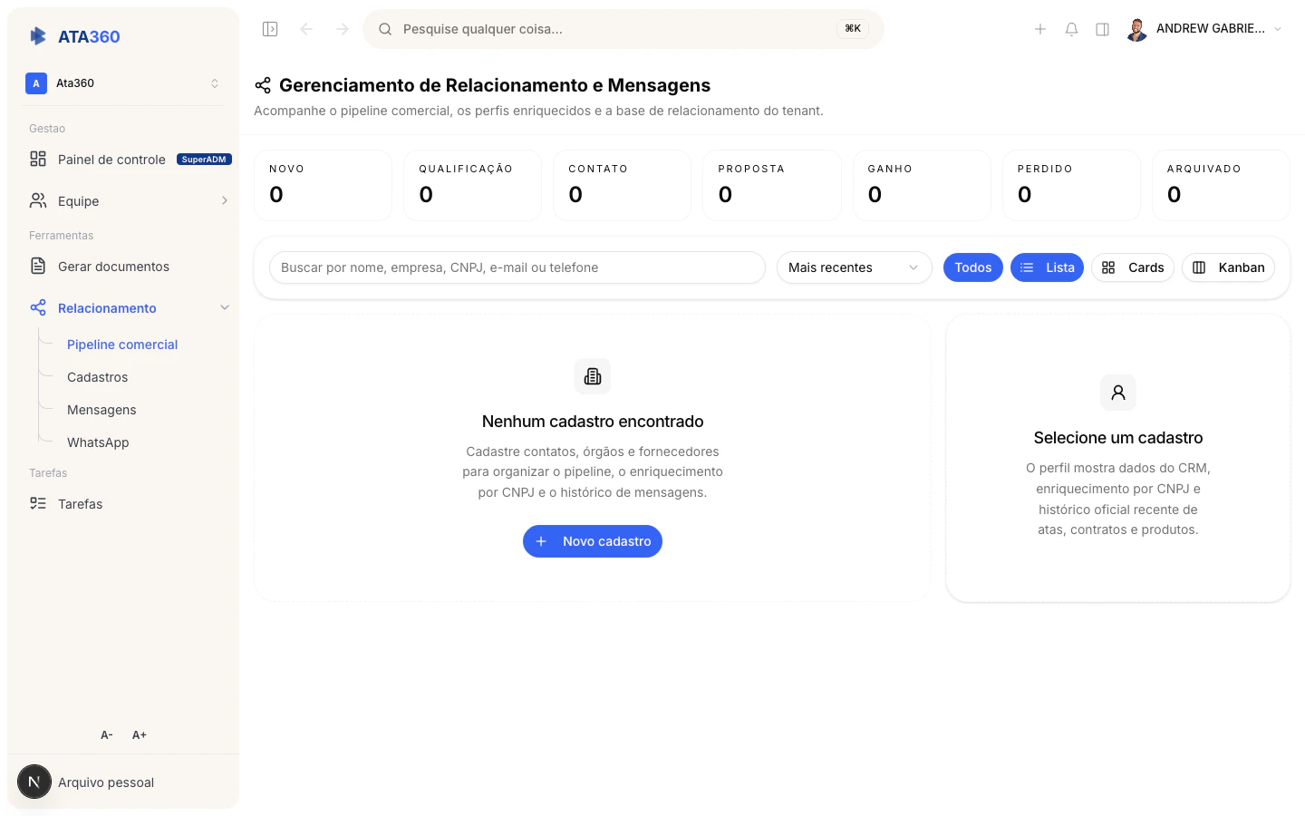 CRM - pipeline de oportunidades