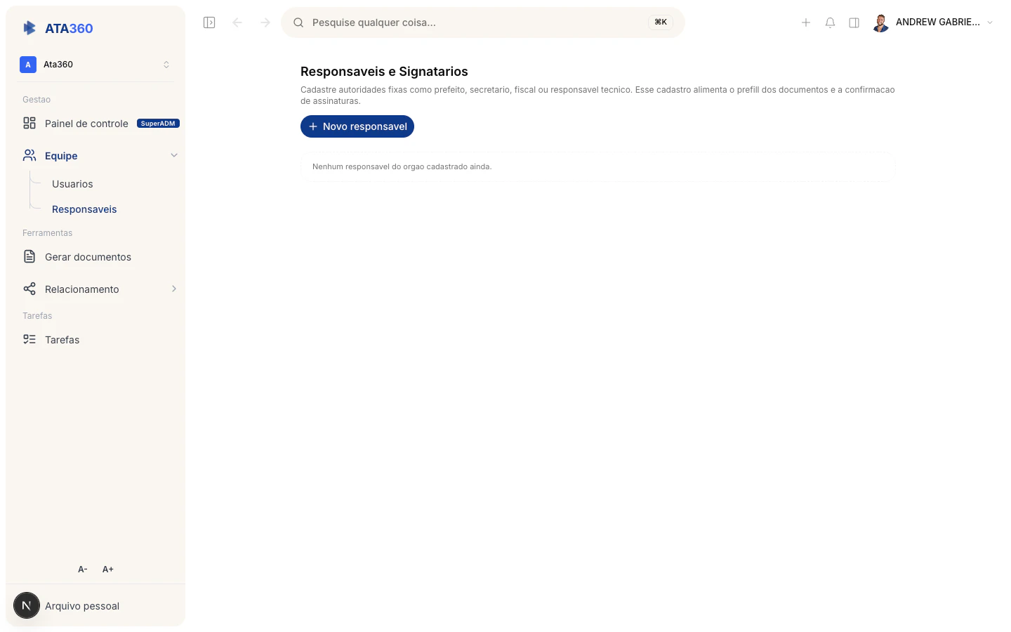 Responsáveis no ATA360