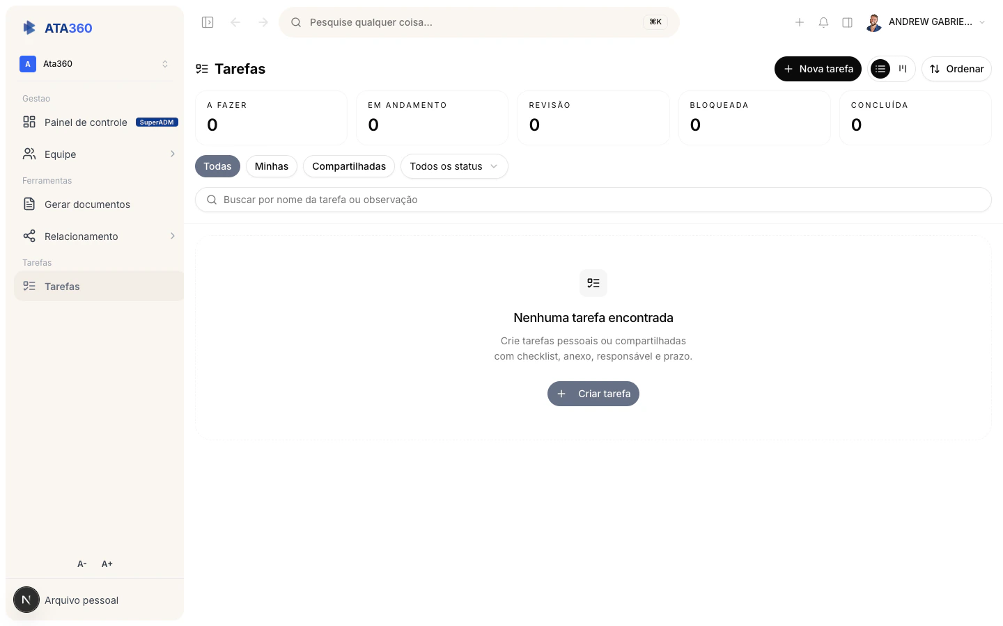 Lista de tarefas no ATA360