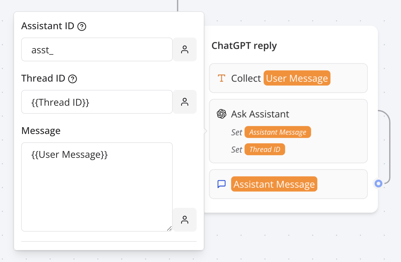 OpenAI ask assistant settings