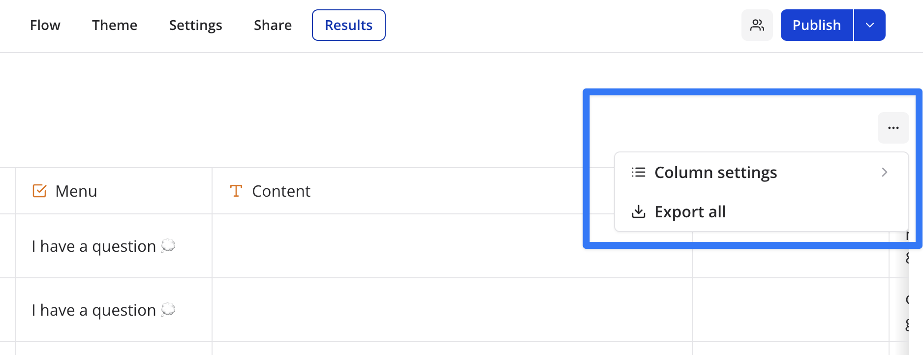 Menu de mais opções