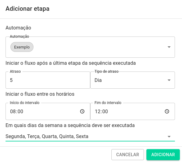 Adicionar etapa na sequência