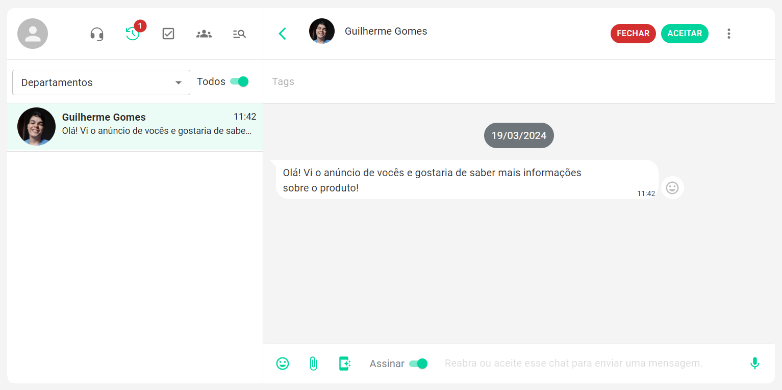 Listagem de tickets abertos