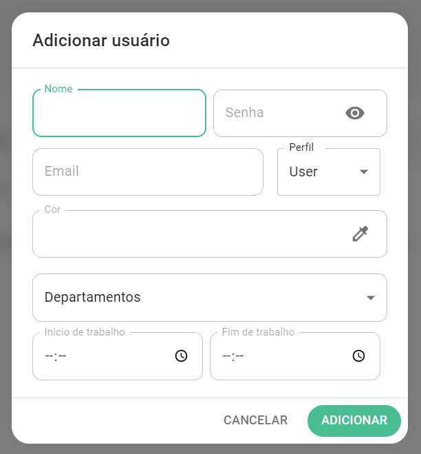 Formulário de criação de usuários