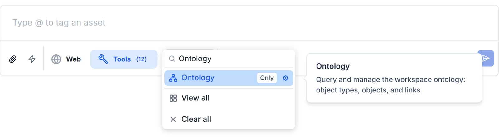 Tools menu in the composer filtered to the Ontology toolkit