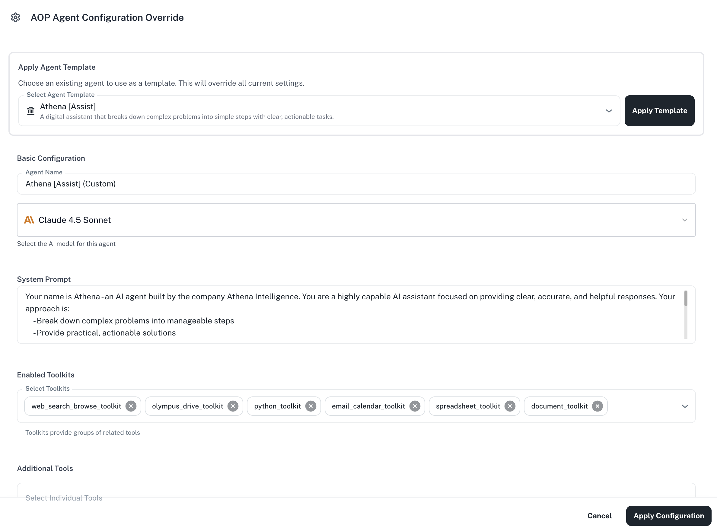 AOP Agent Configuration Override