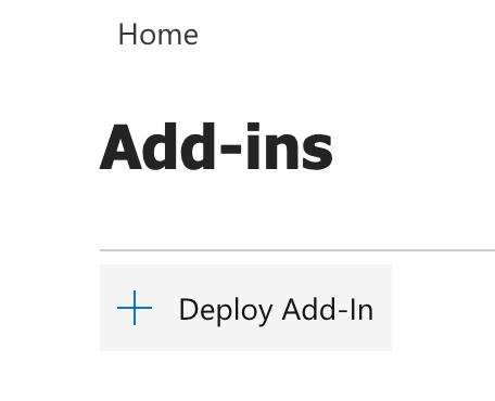 Add-ins page in the Microsoft 365 admin center with the Deploy Add-In button