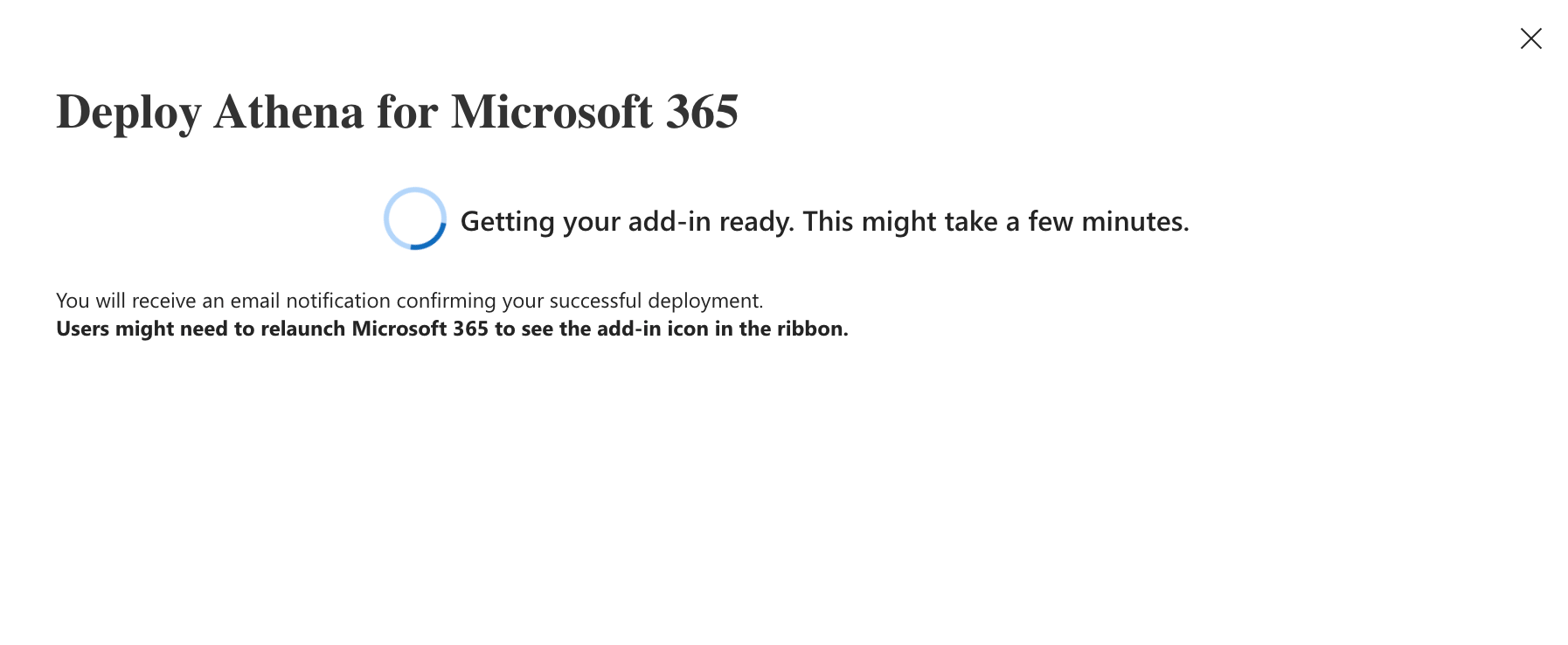 Deploy dialog showing Getting your add-in ready