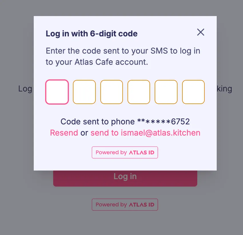 Login verification screen showing Send code to email instead option for customers without phone access