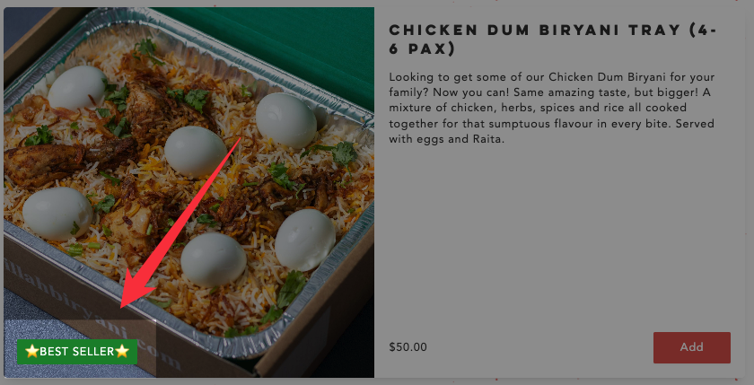 Product card displaying promotional labels like Recommended and New with custom colors on product image