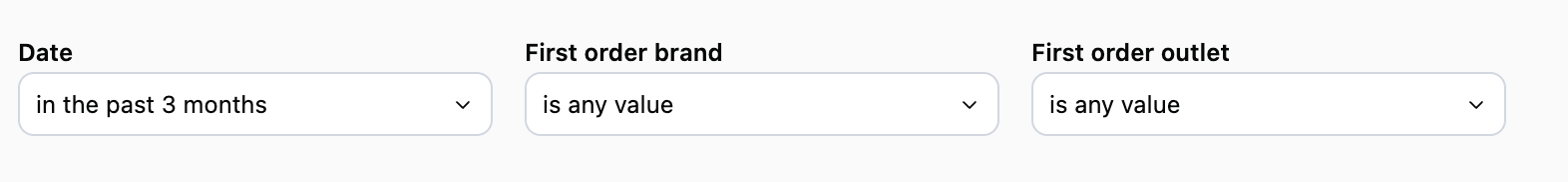 Filters showing date, first order brand, and first order outlet