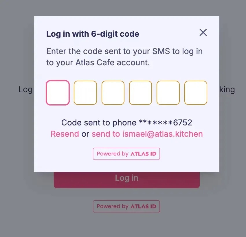 Login verification screen showing Send code to email instead option for customers without phone access