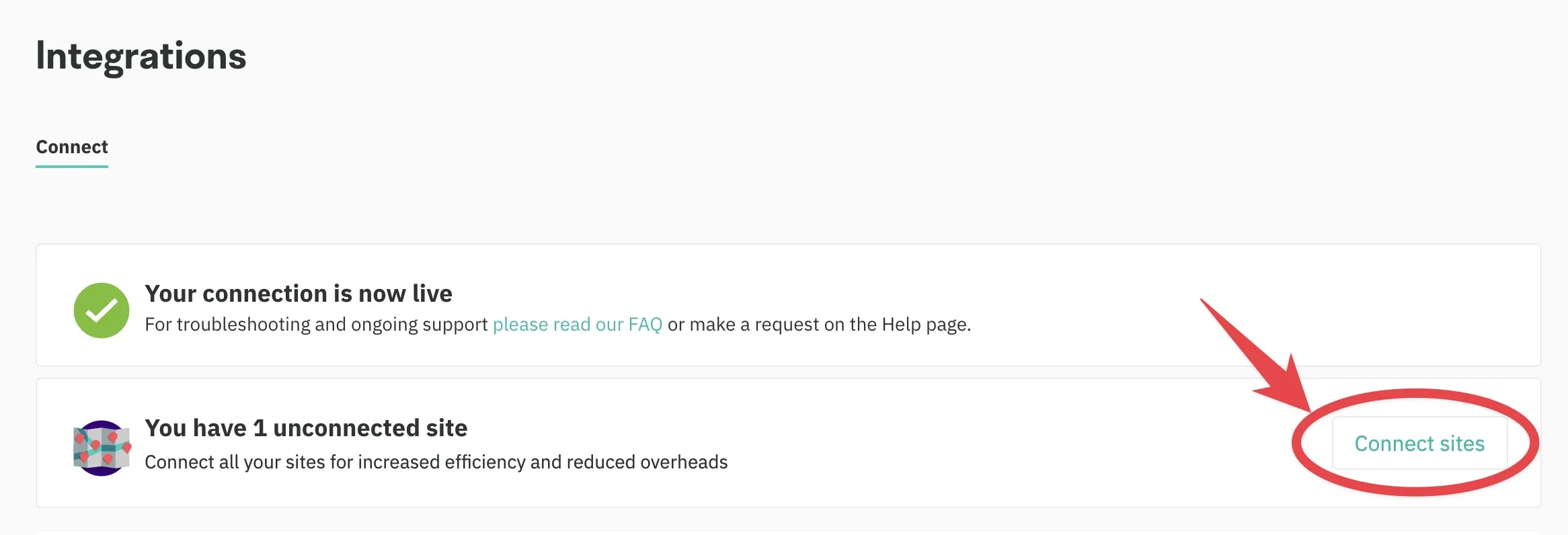 Deliveroo Partner Hub Integrations page showing Connect sites button to begin POS integration