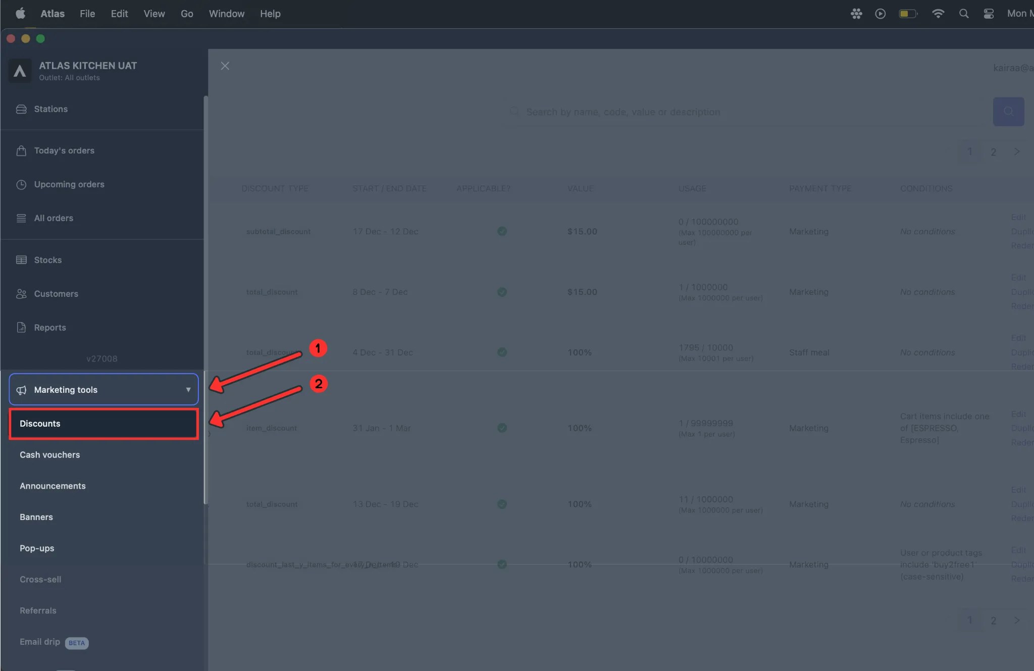 Navigate to discounts