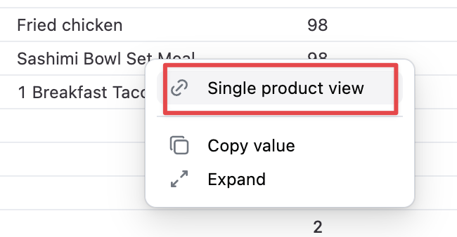 Context menu showing Single product view option