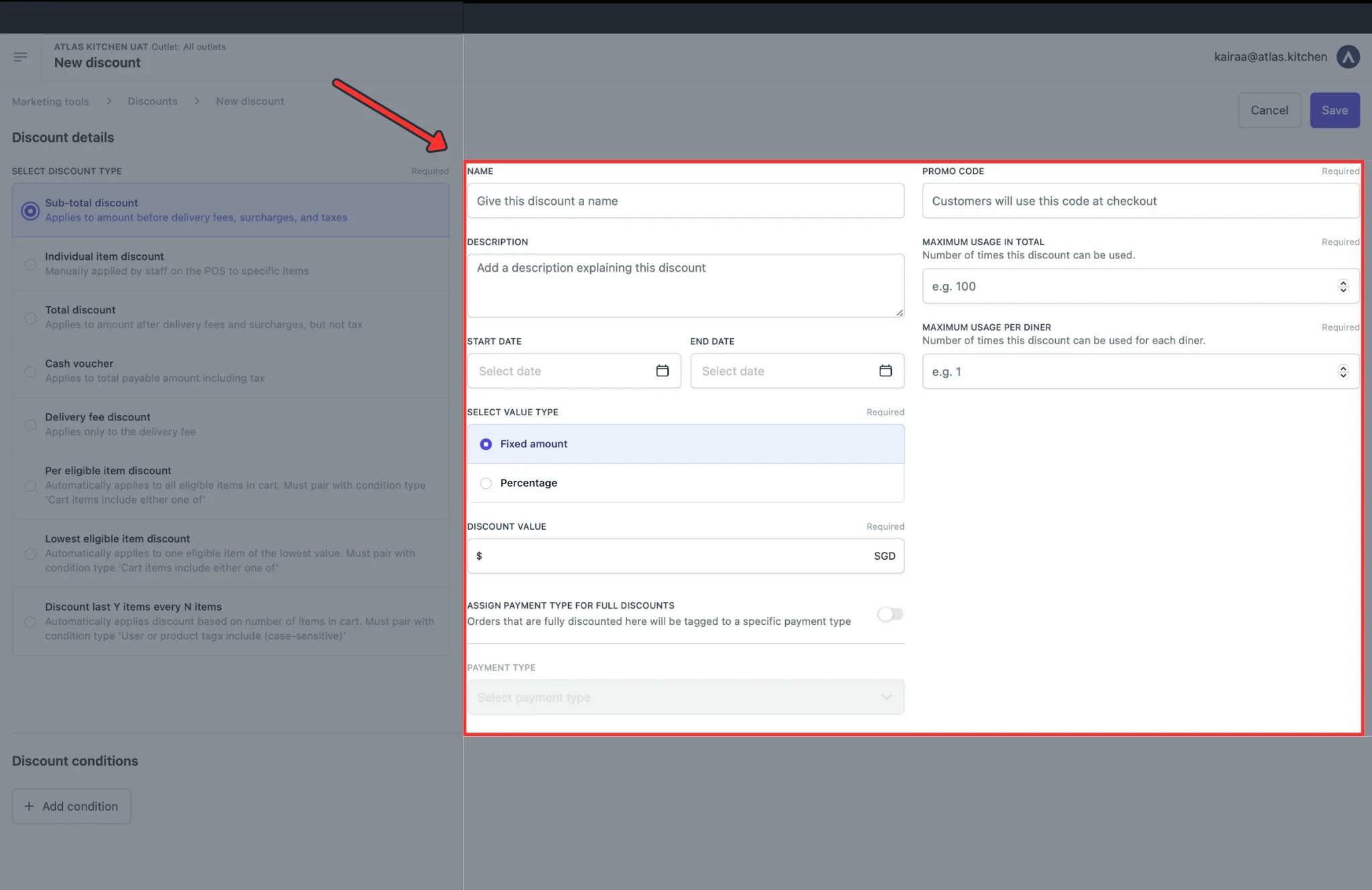 Configure discount settings