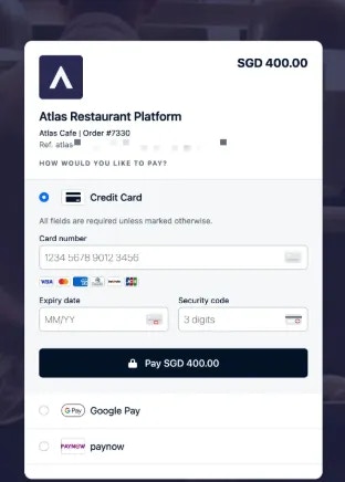 Customer-facing online payment page showing order details and payment options