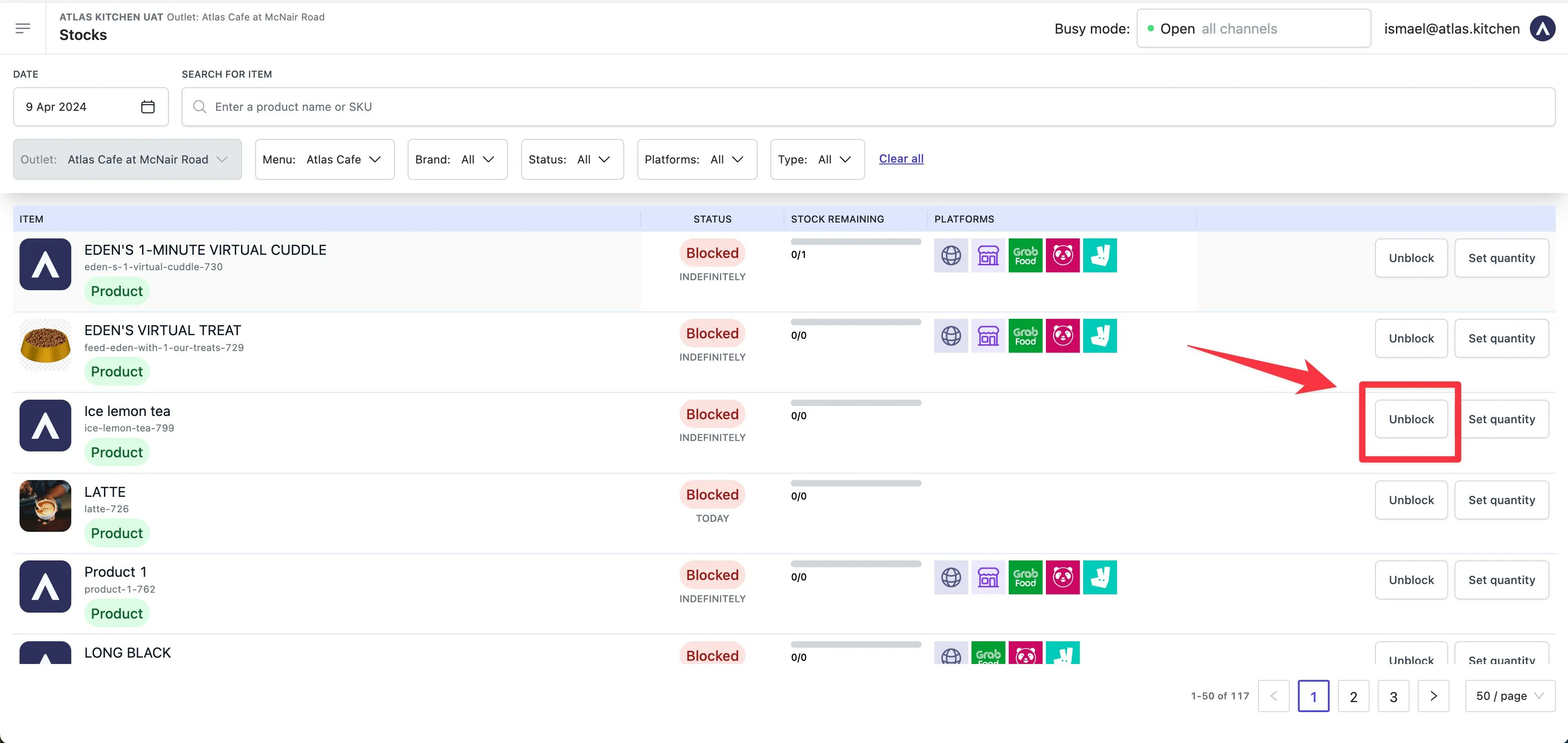 Unblock button for items that have been blocked indefinitely