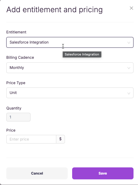 Add entitlement modal