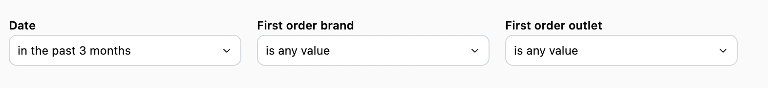 Filters showing date, first order brand, and first order outlet