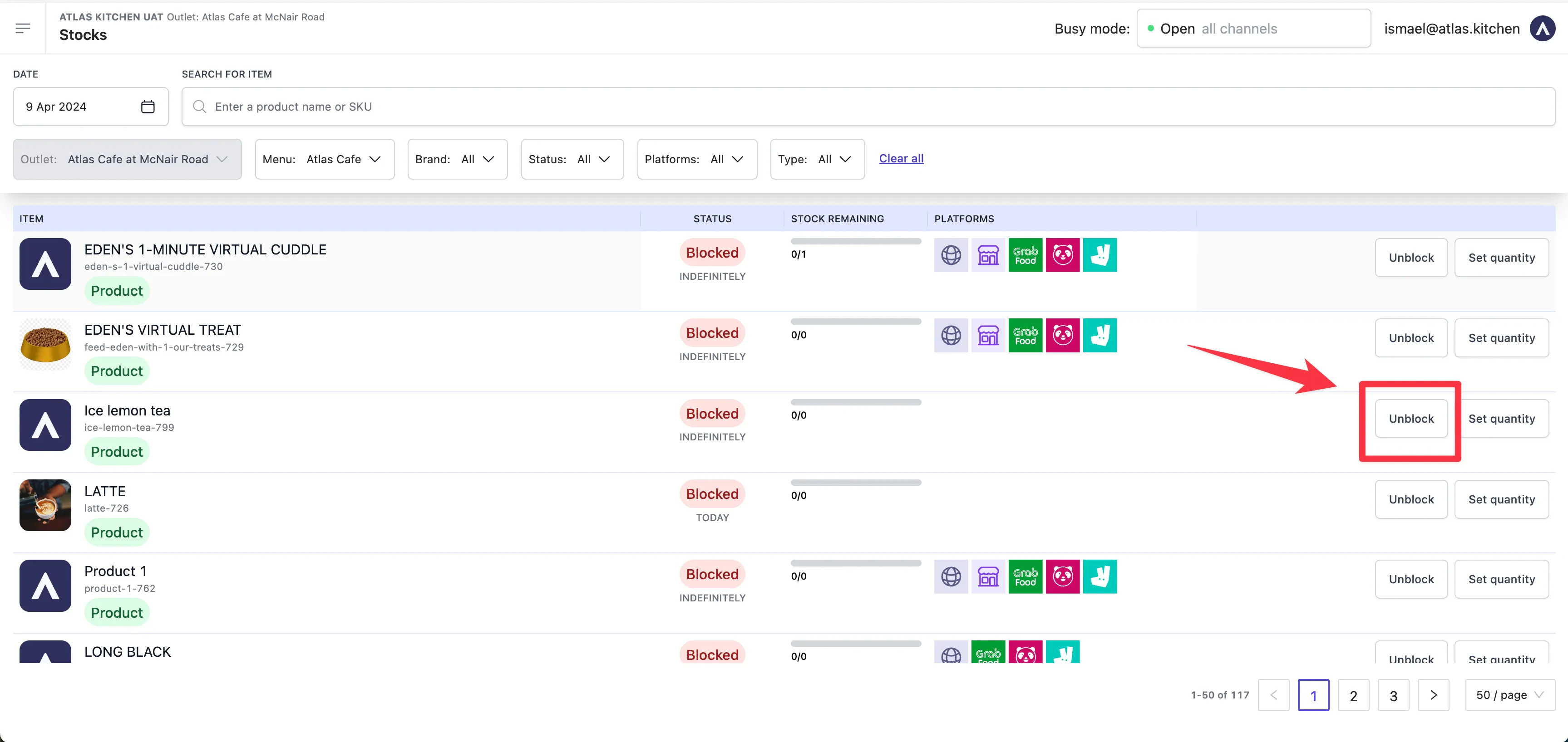 Unblock button for items that have been blocked indefinitely