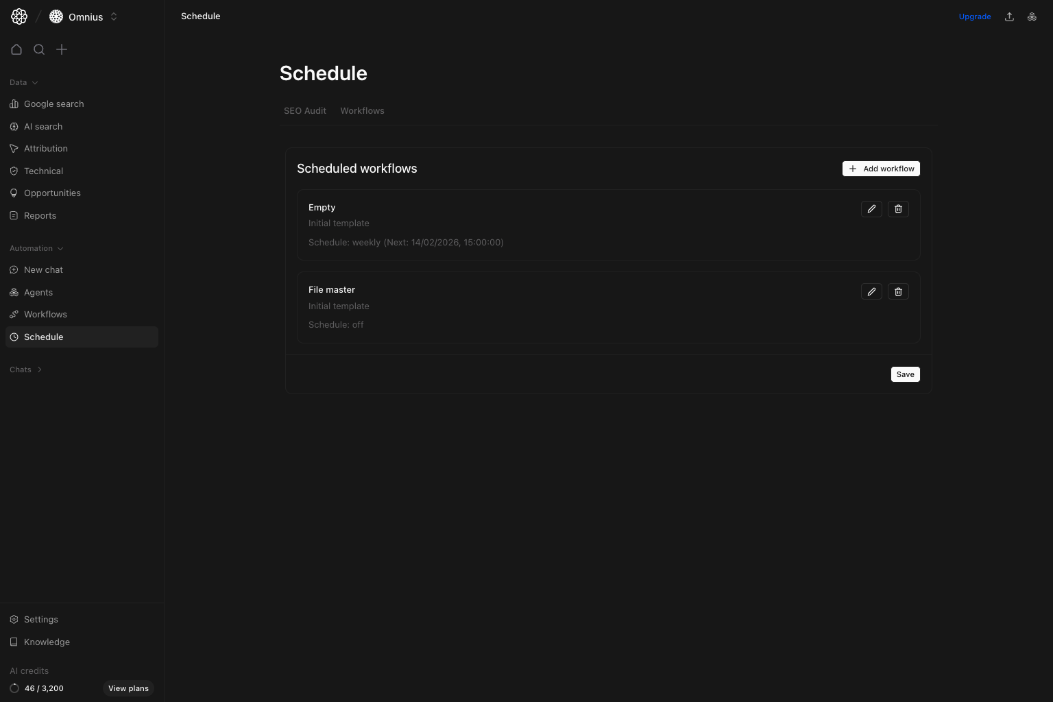 Workflows tab in Schedule for automation timing