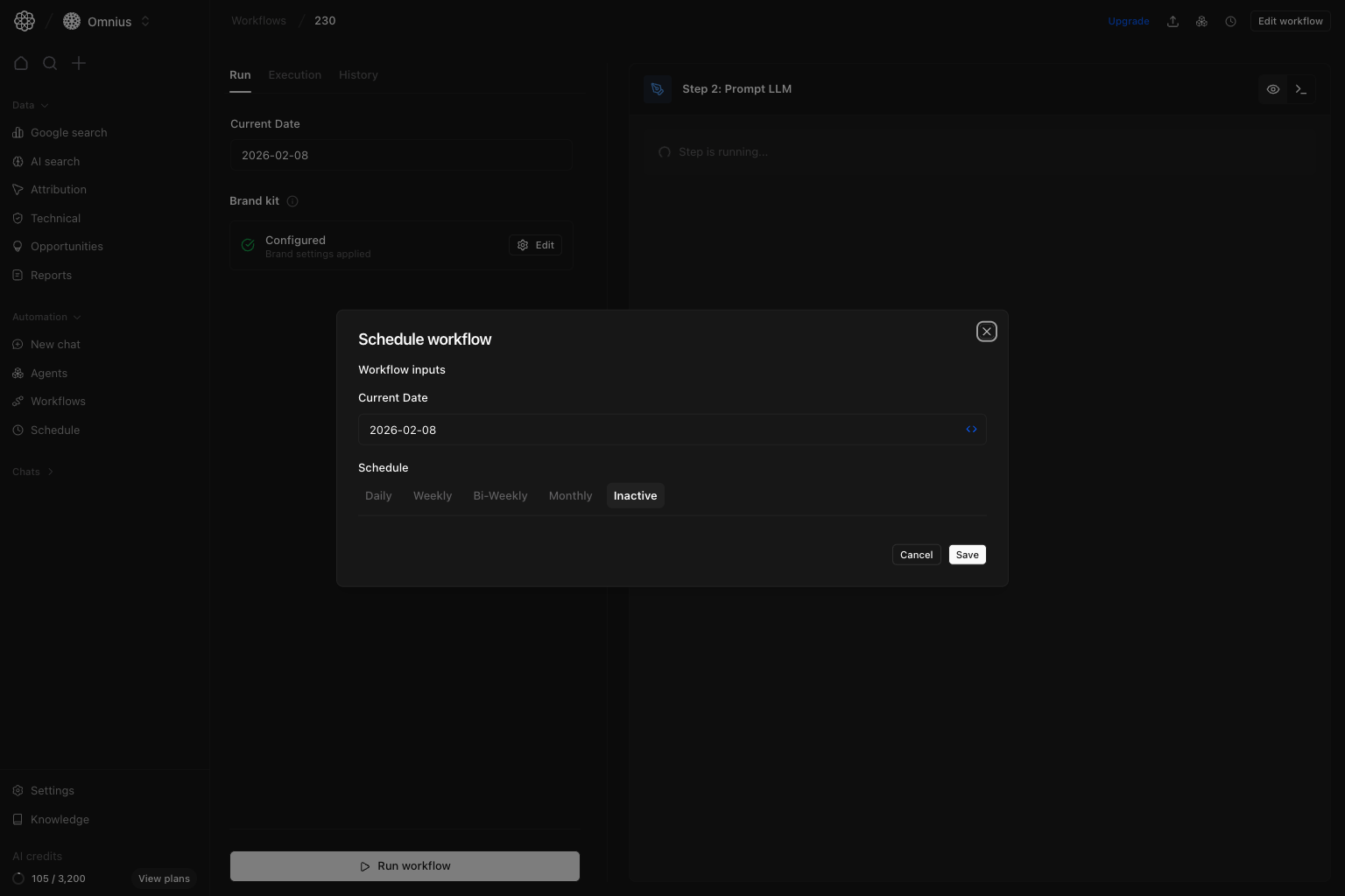 Schedule workflow dialog opened from workflow detail actions