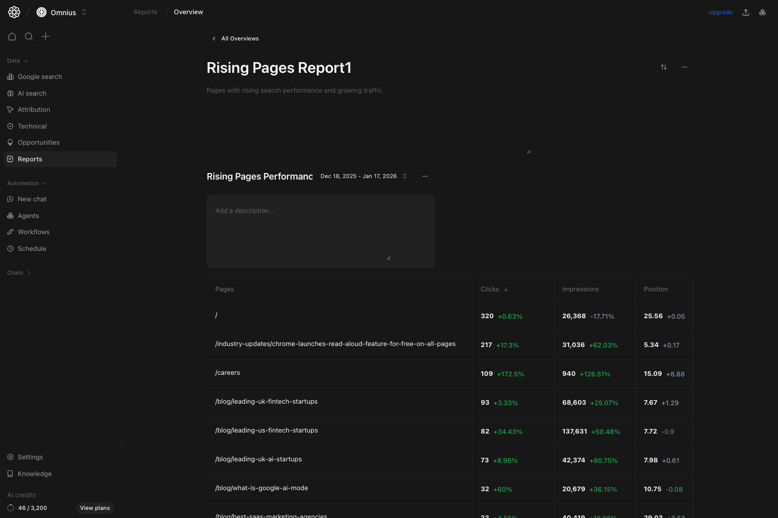 Report edit mode with editable block title, description, and layout controls