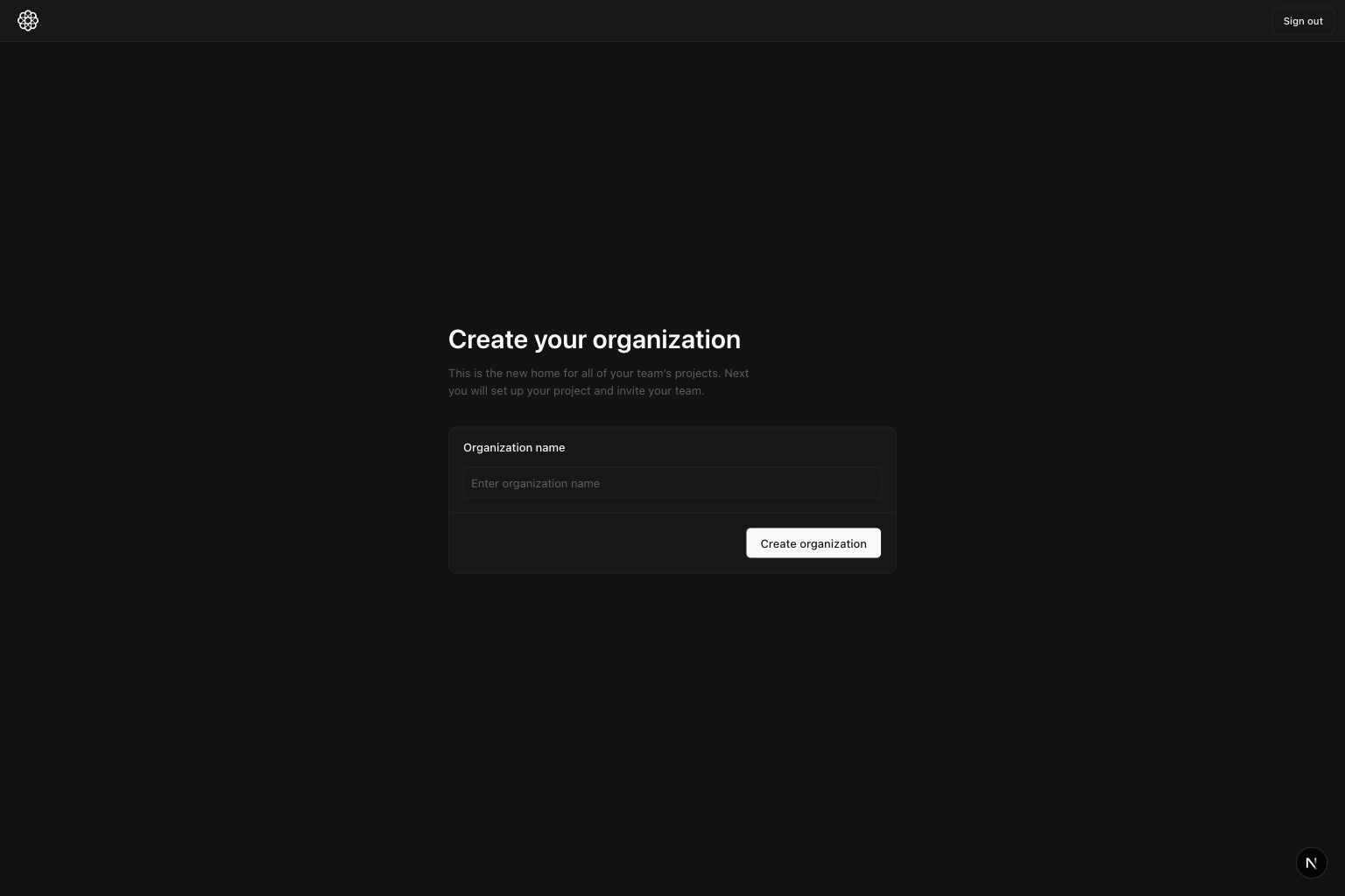 Join page with create organization form