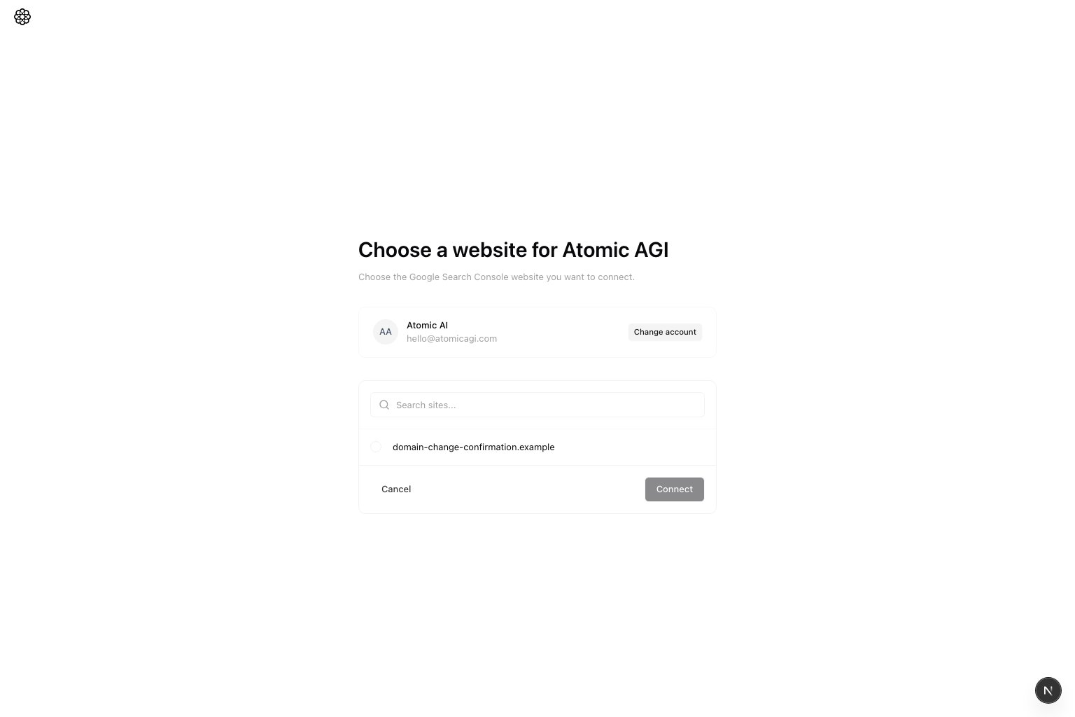 Google Search Console property selection list