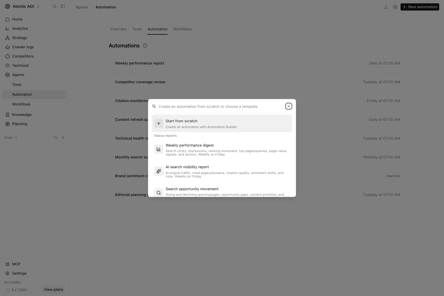 New automation chooser with Start from scratch and grouped templates
